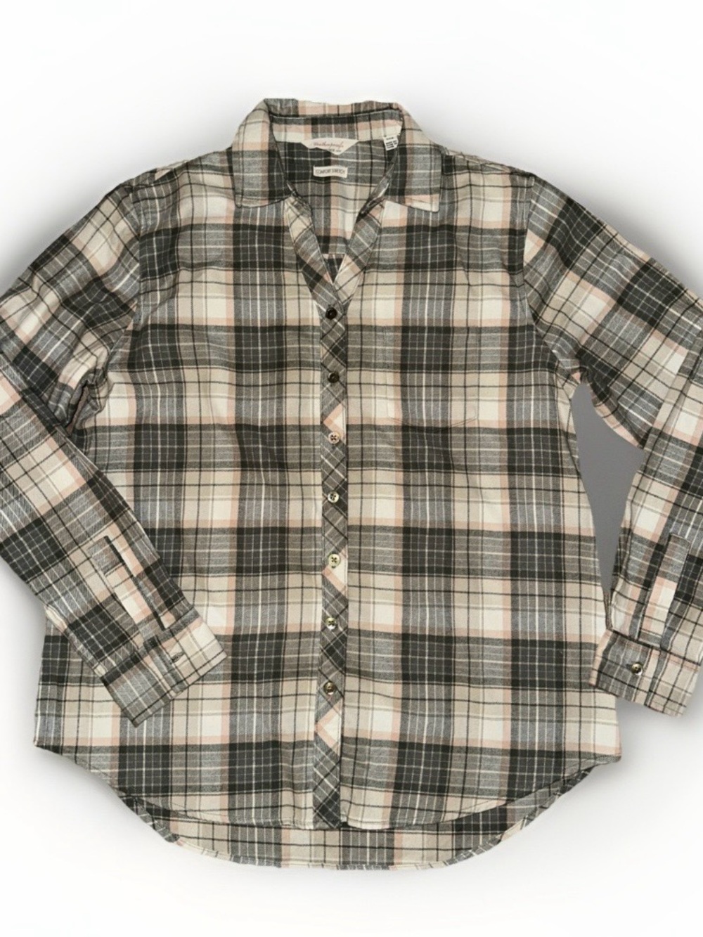 Weatherproof Women's Plaid Button-Down Shirt - Green & Cream